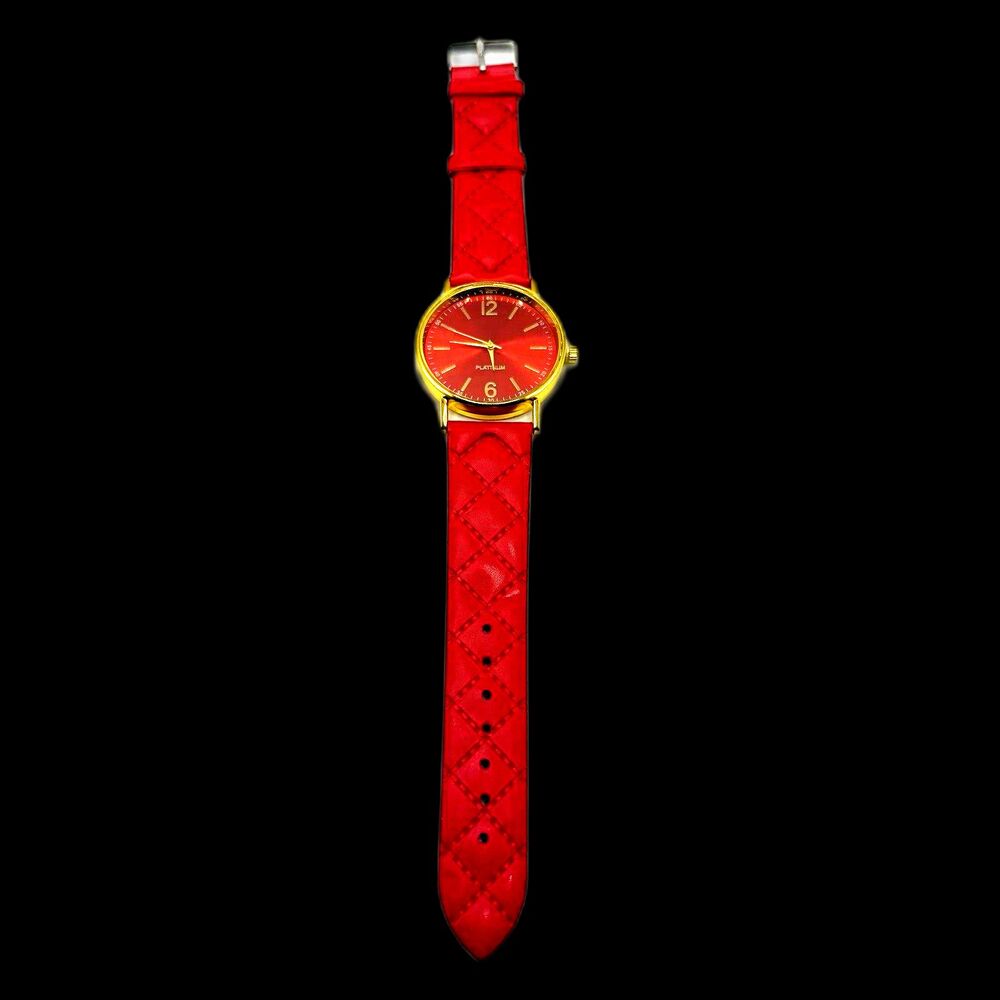 Red Gold‑Tone Analog Watch Quilted Strap Costume Jewelry – New